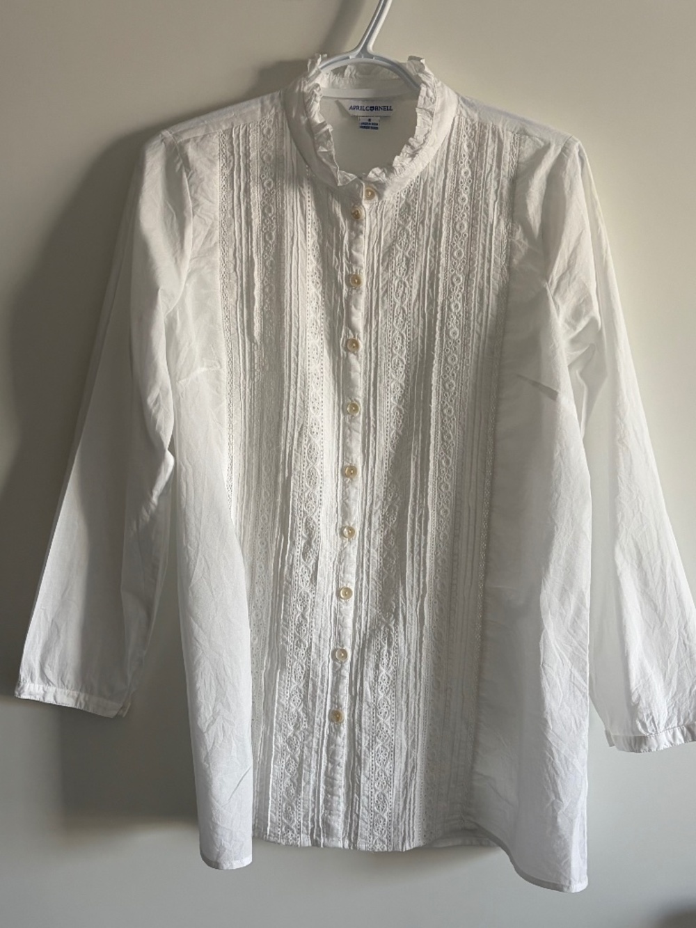 EUC April Cornell Women’s Long-Sleeve White Cotton Lace Tunic Blouse Size Small